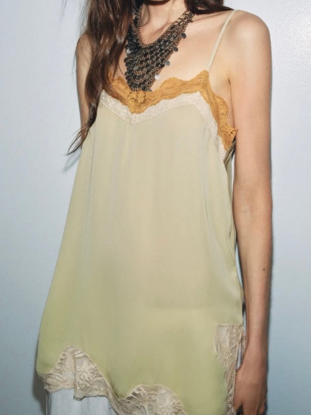 NWTS Zara green lace cami top with lace trim, size M